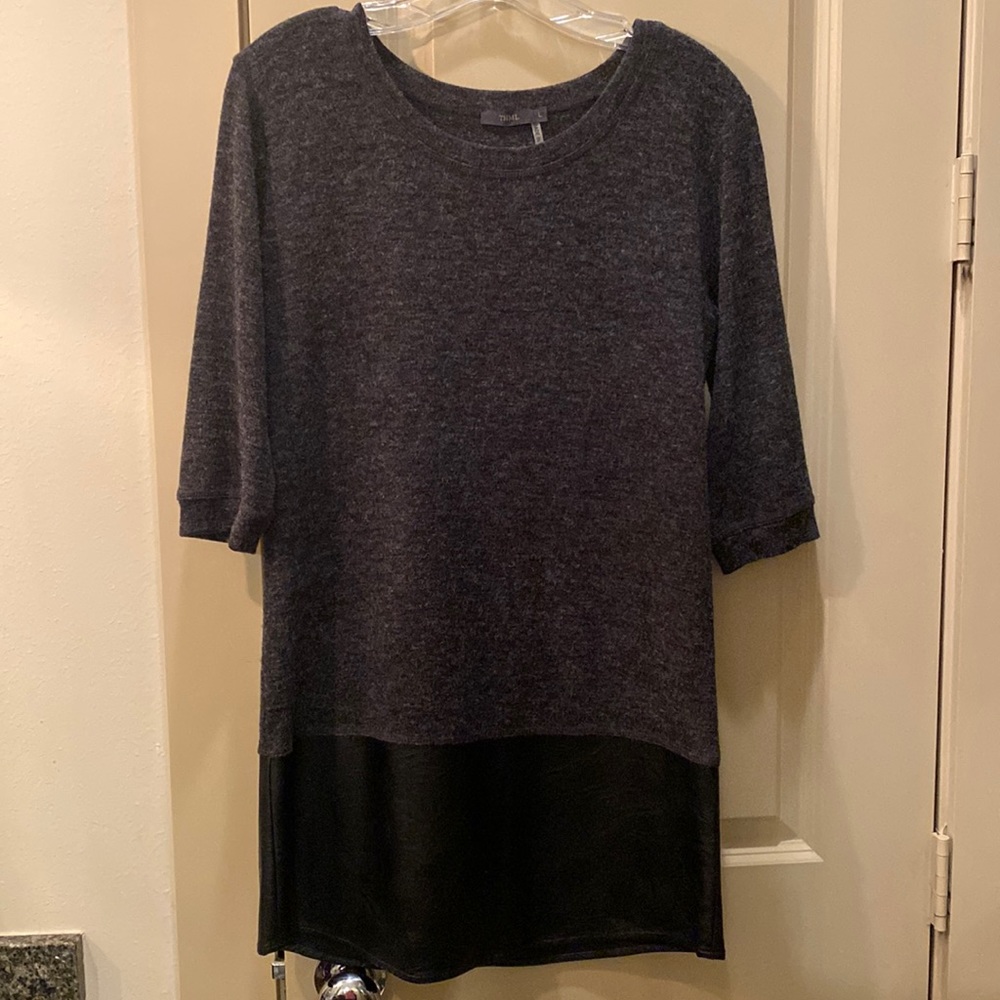 THML grey + black 3/4 sleeve dress with leather detail